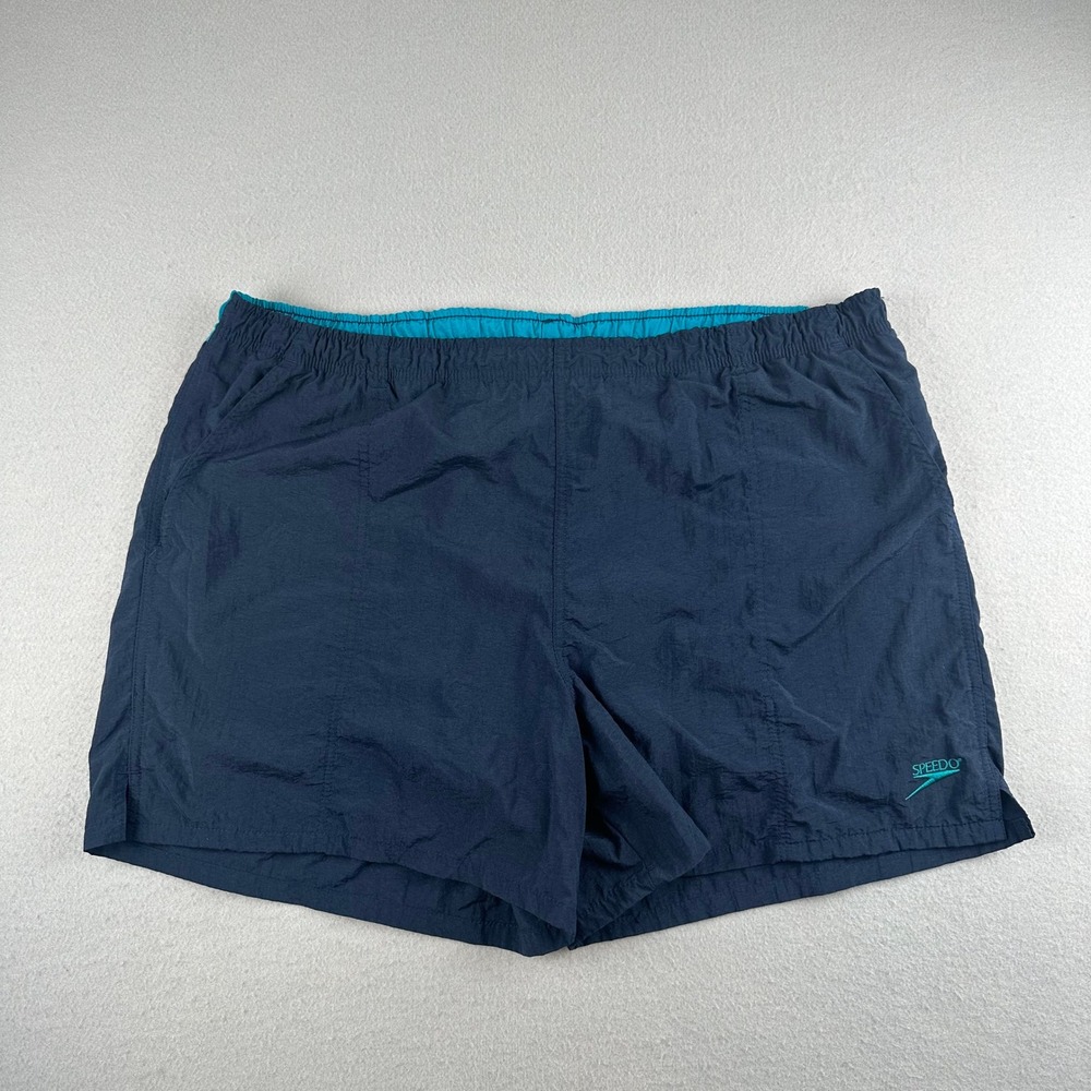 Speedo Swim Trunks Mens Large Navy Blue Teal Mesh Lined Nylon Athletic Shorts